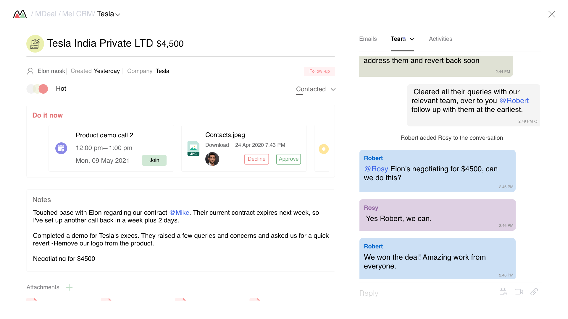 Deal detail — Emails tab